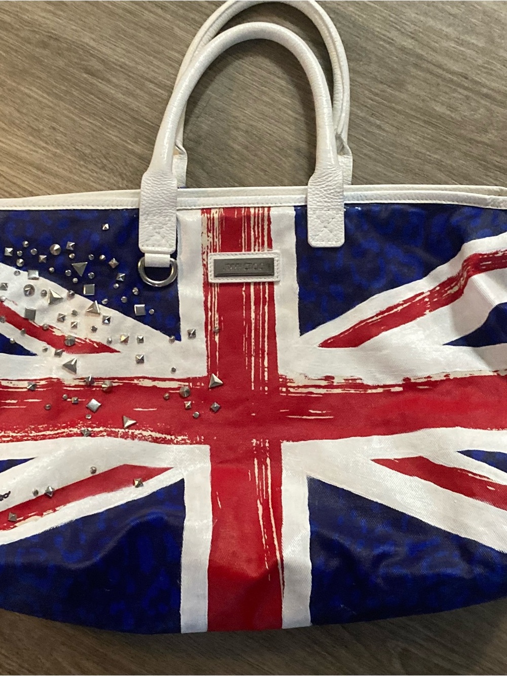 Jimmy Choo SOLD OUT Union Jack Canvas Tote hand painted ! (Scotch guarded)